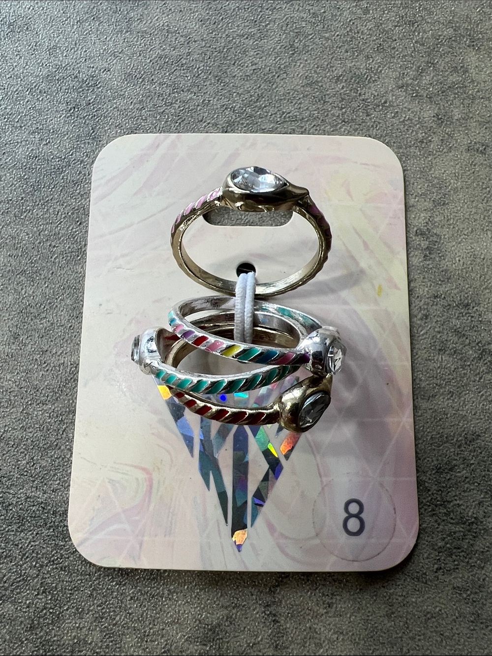 Multicolor Crystal Accent Stackable Rings - Size 8